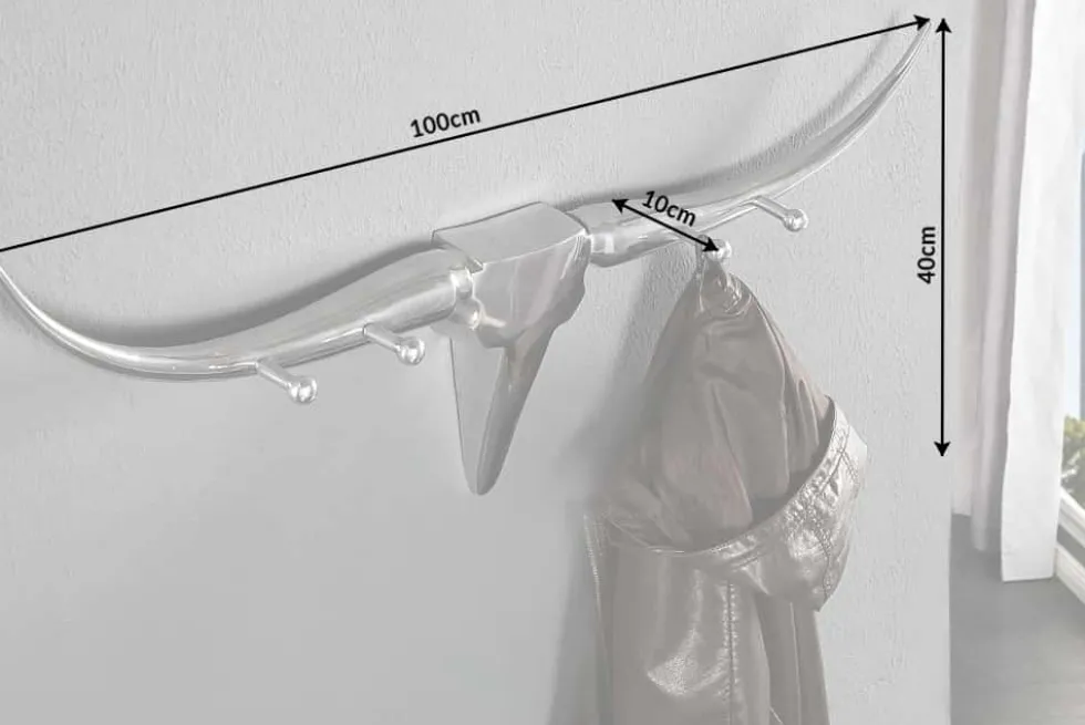 Design Garderobe BULL 100cm Aluminium Wanddekoration Stierkopf