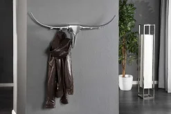 Design Garderobe BULL 100cm Aluminium Wanddekoration Stierkopf
