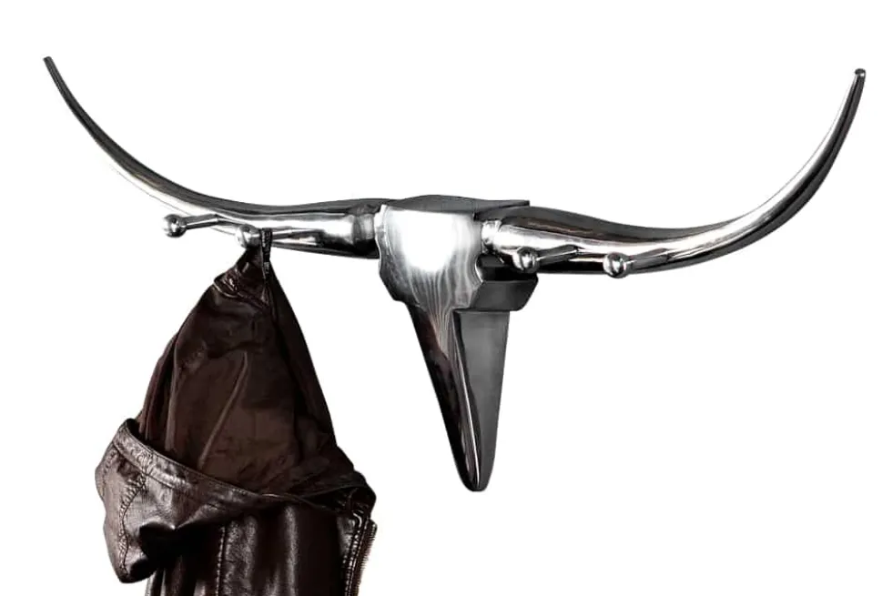 Design Garderobe BULL 100cm Aluminium Wanddekoration Stierkopf