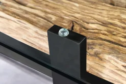 Design Glas Esstisch BARRACUDA 220cm natur Teak Massivholz schwarz Kufengestell