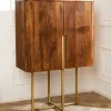 Design Highboard GATSBY 125cm braun mattgold Mangoholz Retro
