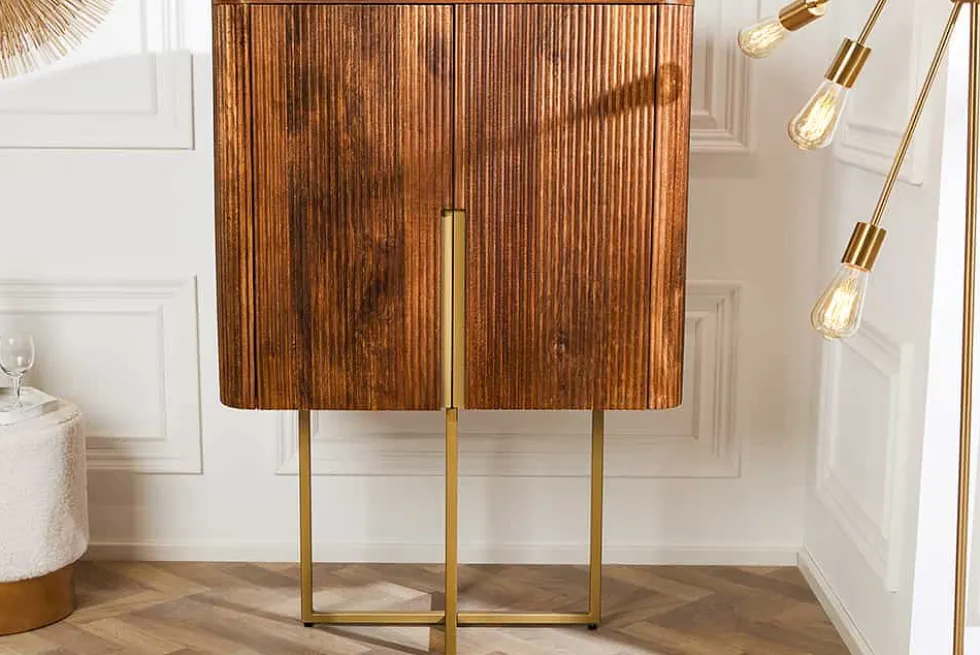 Design Highboard GATSBY 125cm braun mattgold Mangoholz Retro