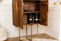 Design Highboard GATSBY 125cm braun mattgold Mangoholz Retro