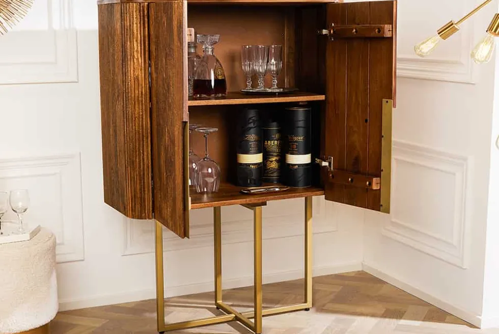 Design Highboard GATSBY 125cm braun mattgold Mangoholz Retro