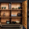 Design Highboard ILLUSION 120cm schwarz Mangoholz Massivholz mit 3D Schnitzereien gold Eisen Metallgestell