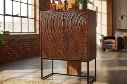 Design Highboard ORBIT 120cm braun Mangoholz mit 3D-Front schwarz Metall