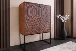 Design Highboard ORBIT 120cm braun Mangoholz mit 3D-Front schwarz Metall