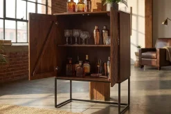 Design Highboard ORBIT 120cm braun Mangoholz mit 3D-Front schwarz Metall