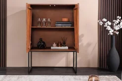 Design Highboard ORBIT 120cm braun Mangoholz mit 3D-Front schwarz Metall