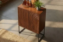 Design Highboard ORBIT 120cm braun Mangoholz mit 3D-Front schwarz Metall