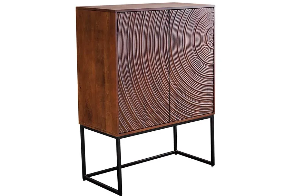 Design Highboard ORBIT 120cm braun Mangoholz mit 3D-Front schwarz Metall
