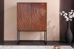 Design Highboard ORBIT 120cm braun Mangoholz mit 3D-Front schwarz Metall