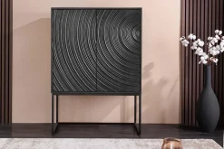 Design Highboard ORBIT 120cm schwarz Mangoholz mit 3D-Front Metall
