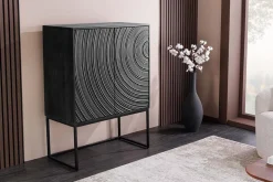 Design Highboard ORBIT 120cm schwarz Mangoholz mit 3D-Front Metall