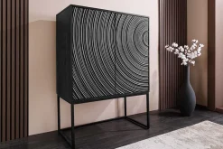 Design Highboard ORBIT 120cm schwarz Mangoholz mit 3D-Front Metall