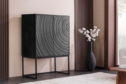 Design Highboard ORBIT 120cm schwarz Mangoholz mit 3D-Front Metall