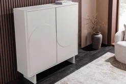 Design Highboard SAVOY 130cm kaschmir weiß Marmor Keramik mit Stauraum und 3D-Front