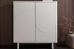 Design Highboard SAVOY 130cm kaschmir weiß Marmor Keramik mit Stauraum und 3D-Front