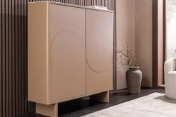 Design Highboard SAVOY 130cm grau beige greige Travertin Keramik Stauraum 3D-Front