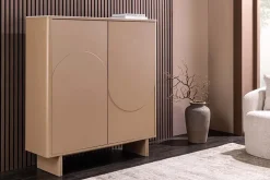 Design Highboard SAVOY 130cm grau beige greige Travertin Keramik Stauraum 3D-Front