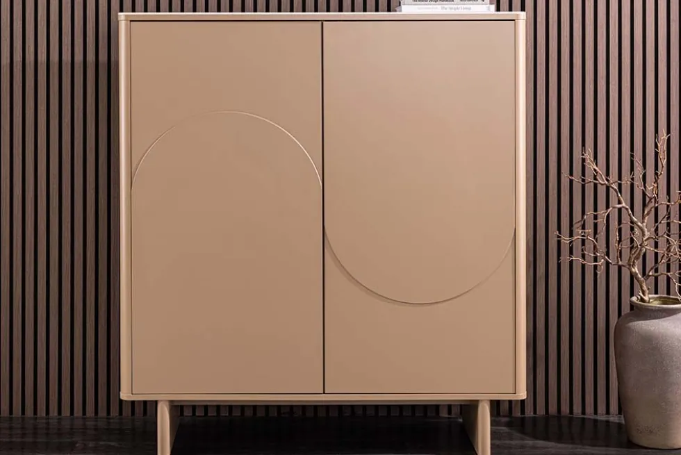 Design Highboard SAVOY 130cm grau beige greige Travertin Keramik Stauraum 3D-Front