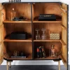 Design Highboard WAVE 120cm schwarz Mangoholz mit 3D Schnitzereien mattgold Metallbeine