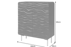 Design Highboard WAVE 120cm schwarz Mangoholz mit 3D Schnitzereien mattgold Metallbeine