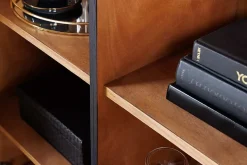 Design Highboard WAVE 120cm schwarz Mangoholz mit 3D Schnitzereien mattgold Metallbeine
