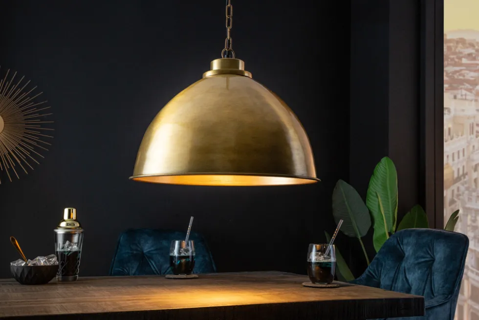 Design Hängelampe INDUSTRIAL 45cm gold Metall rund Pendelleuchte höhenverstellbar