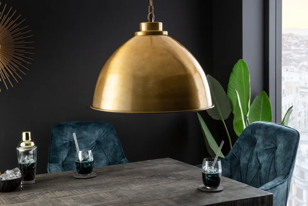 Design Hängelampe INDUSTRIAL 45cm gold Metall rund Pendelleuchte höhenverstellbar