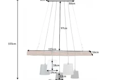 Design Hängelampe LEVELS 115cm Treibholz schwarz grau mit 5 Leuchten