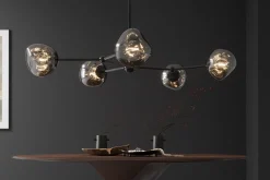 Design Hängelampe LIQUID DIAMOND 100cm smoke schwarz Glas fünf Schirme Kugelleuchte