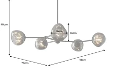 Design Hängelampe LIQUID DIAMOND 100cm smoke schwarz Glas fünf Schirme Kugelleuchte