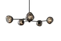 Design Hängelampe LIQUID DIAMOND 100cm smoke schwarz Glas fünf Schirme Kugelleuchte