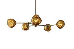 Design Hängelampe LIQUID DIAMOND 100cm gold Glas Stahl fünf Schirme Kugelleuchte