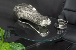 Design Hängetisch WILDLIFE CROCODILE 60cm silber Metall Krokodil Beistelltisch
