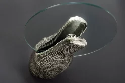 Design Hängetisch WILDLIFE CROCODILE 60cm silber Metall Krokodil Beistelltisch