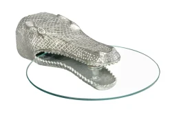 Design Hängetisch WILDLIFE CROCODILE 60cm silber Metall Krokodil Beistelltisch