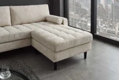 Design Hocker COZY VELVET 80cm beige Chenille Federkern Holzfüße