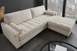 Design Hocker COZY VELVET 80cm beige Chenille Federkern Holzfüße