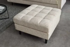 Design Hocker COZY VELVET 80cm beige Chenille Federkern Holzfüße
