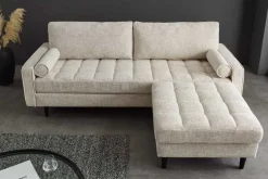 Design Hocker COZY VELVET 80cm beige Chenille Federkern Holzfüße
