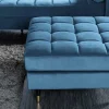 Design Hocker COZY VELVET 80cm petrol blau gold Samt Metallfüße