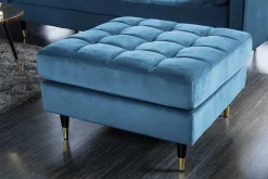 Design Hocker COZY VELVET 80cm petrol blau gold Samt Metallfüße