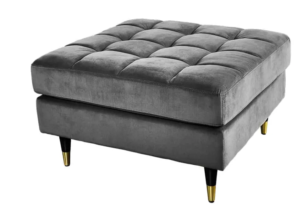 Design Hocker COZY VELVET 80cm grau Samt goldene Füße