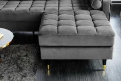 Design Hocker COZY VELVET 80cm grau Samt goldene Füße