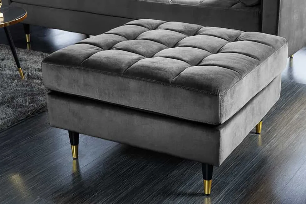 Design Hocker COZY VELVET 80cm grau Samt goldene Füße