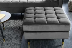 Design Hocker COZY VELVET 80cm grau Samt goldene Füße