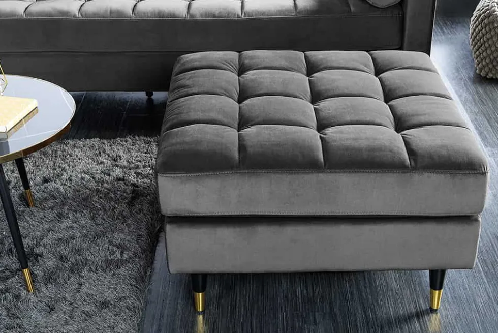 Design Hocker COZY VELVET 80cm grau Samt goldene Füße
