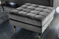 Design Hocker COZY VELVET 80cm grau Samt goldene Füße